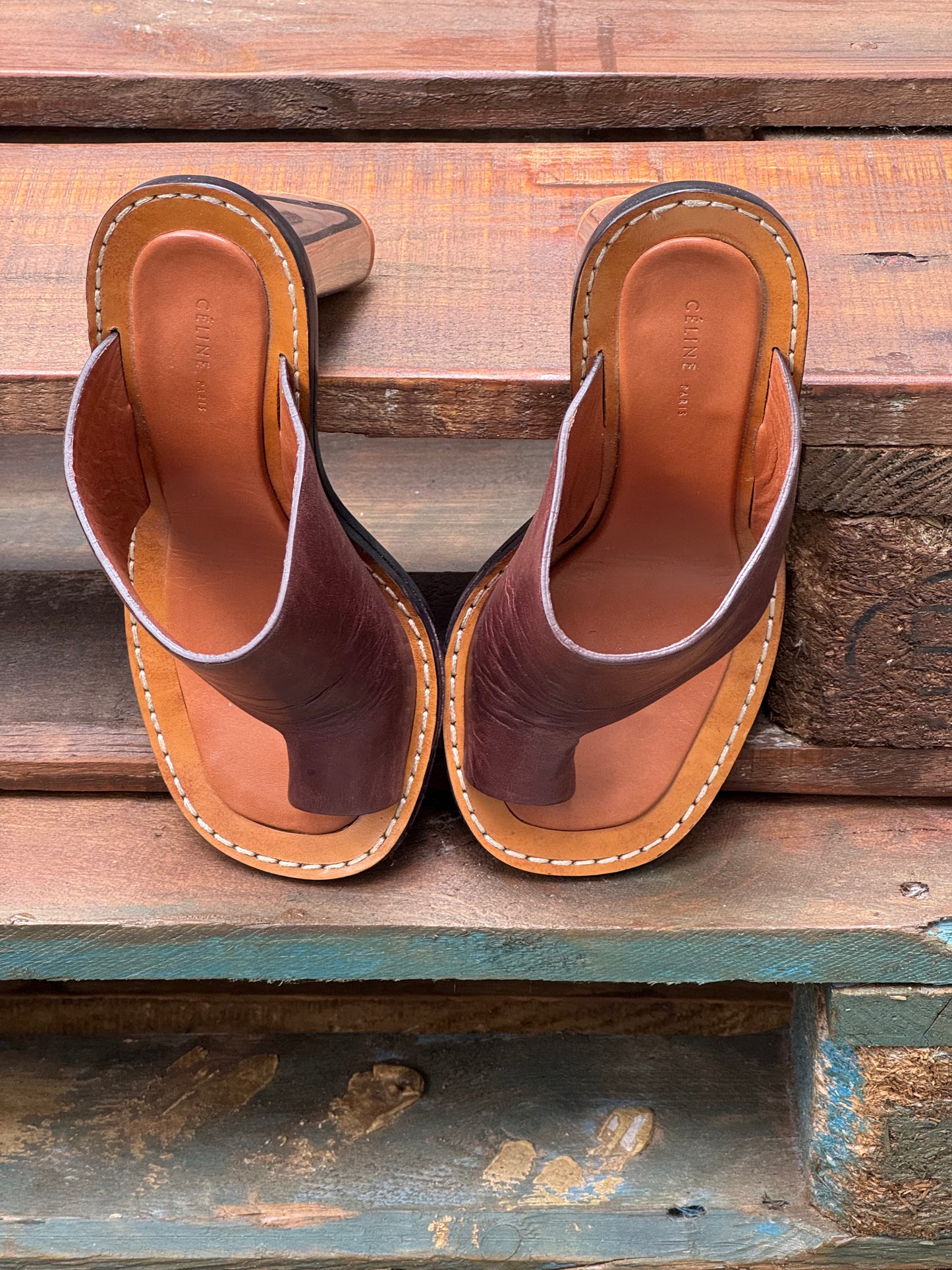 Celine Bam Bam brown leather thong mules