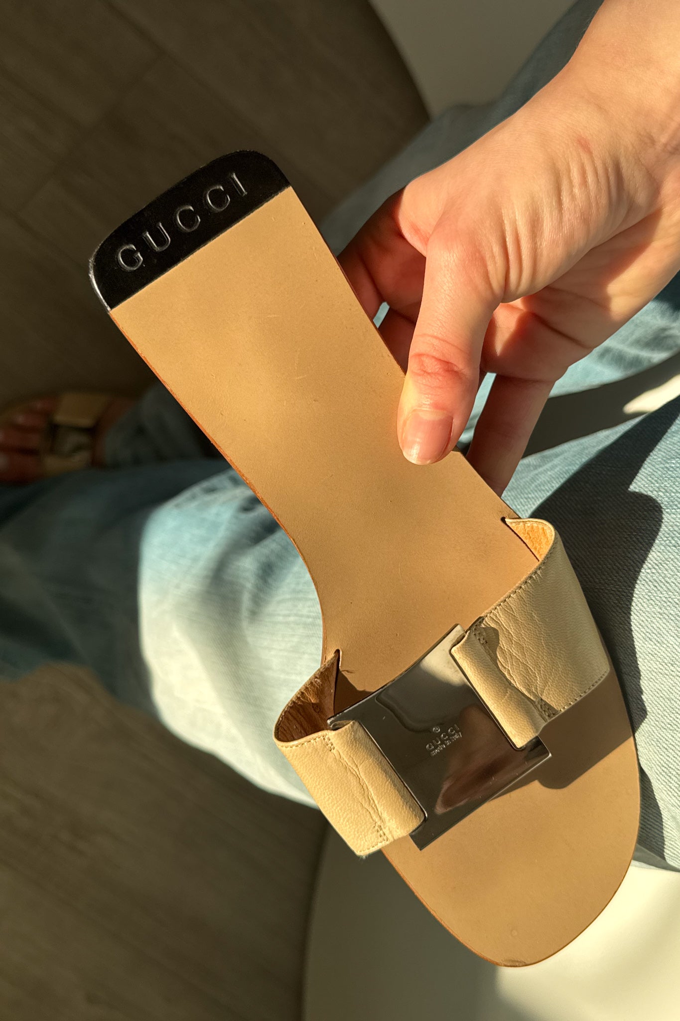 Vintage Gucci leather sandals with silver buckle