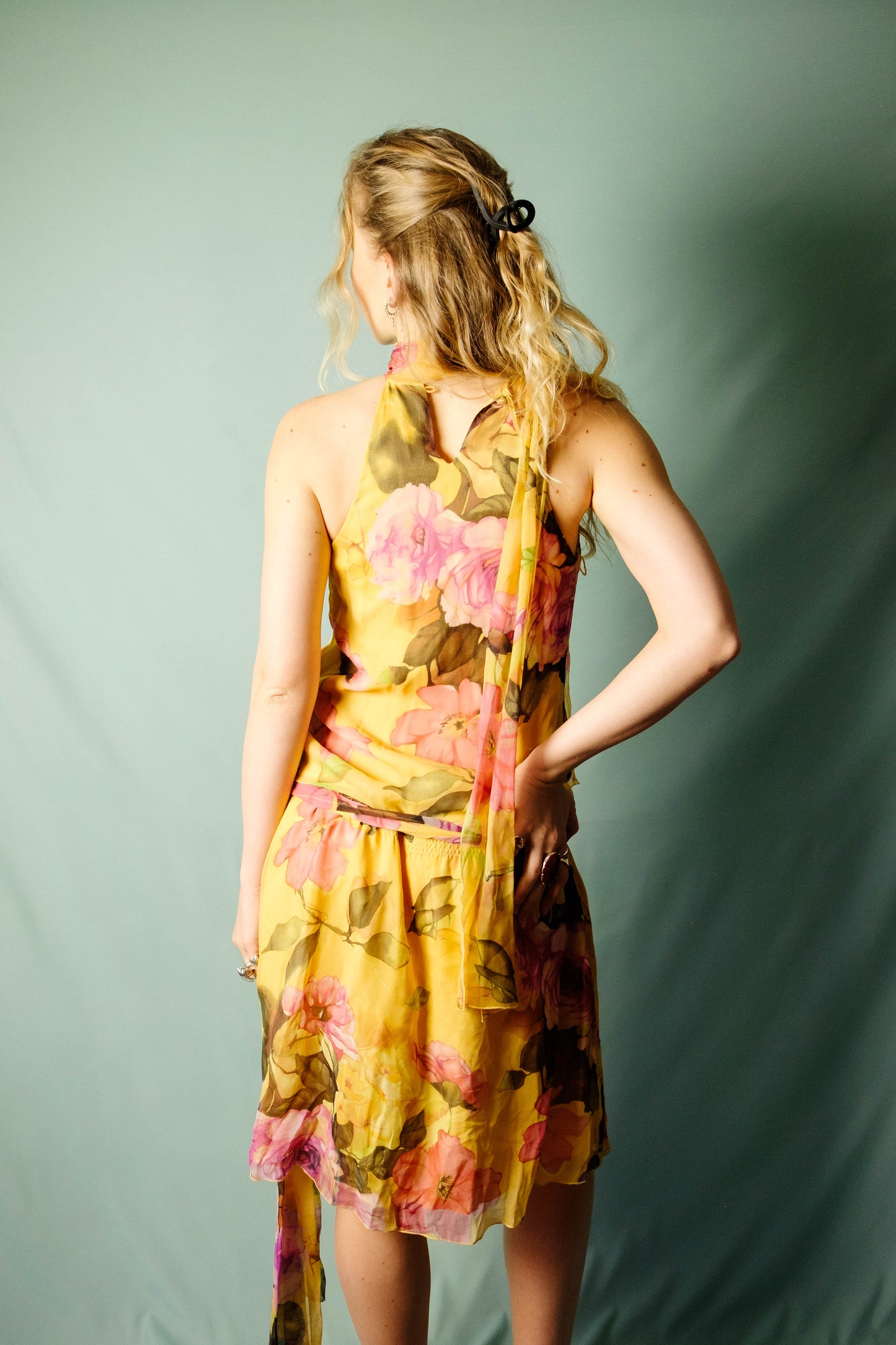 Renato Nucci Paris silk rose print midi dress