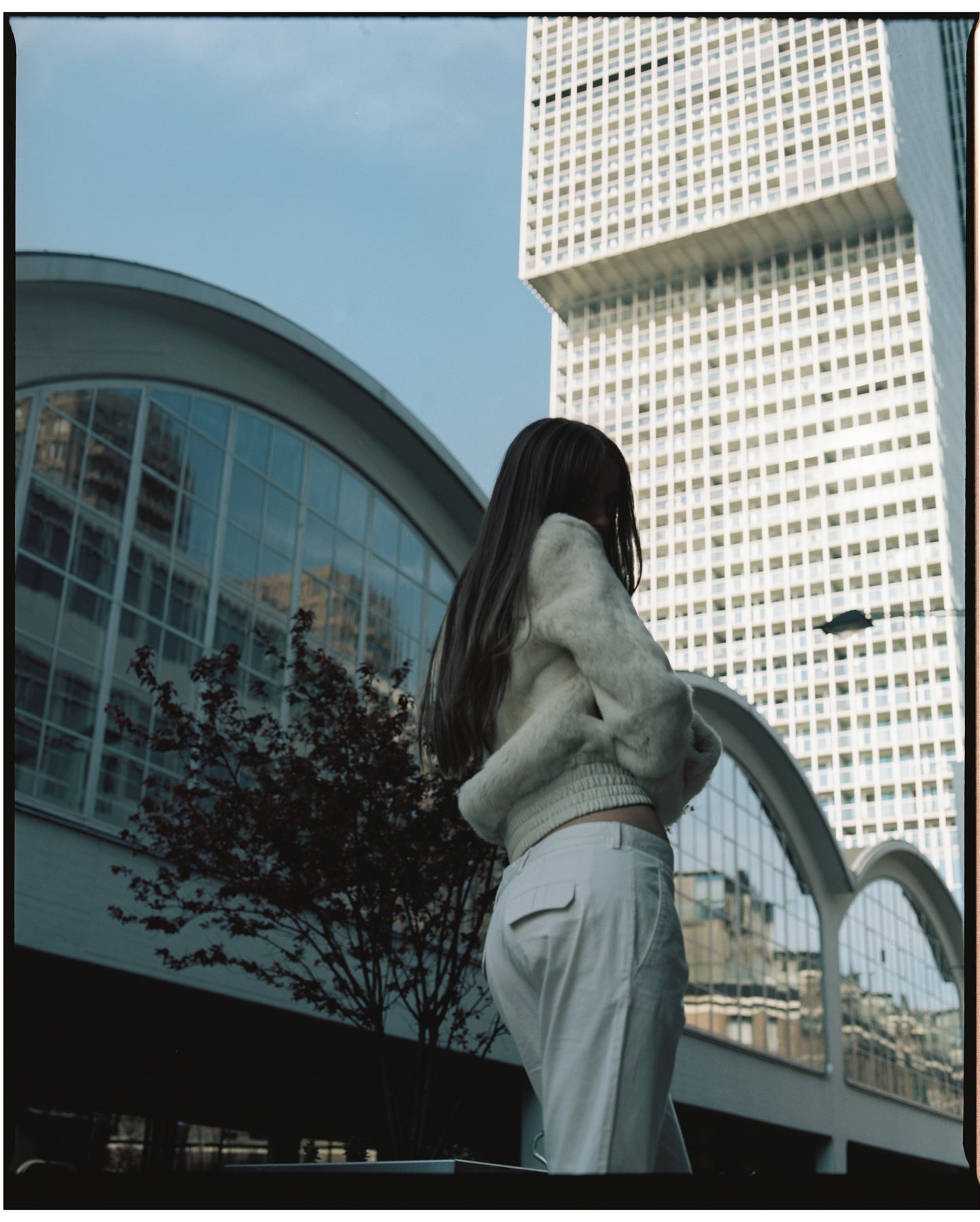 Vintage Miu Miu white straight-leg trousers in cotton blend, mid-to-low rise, size IT 44, made in Italy