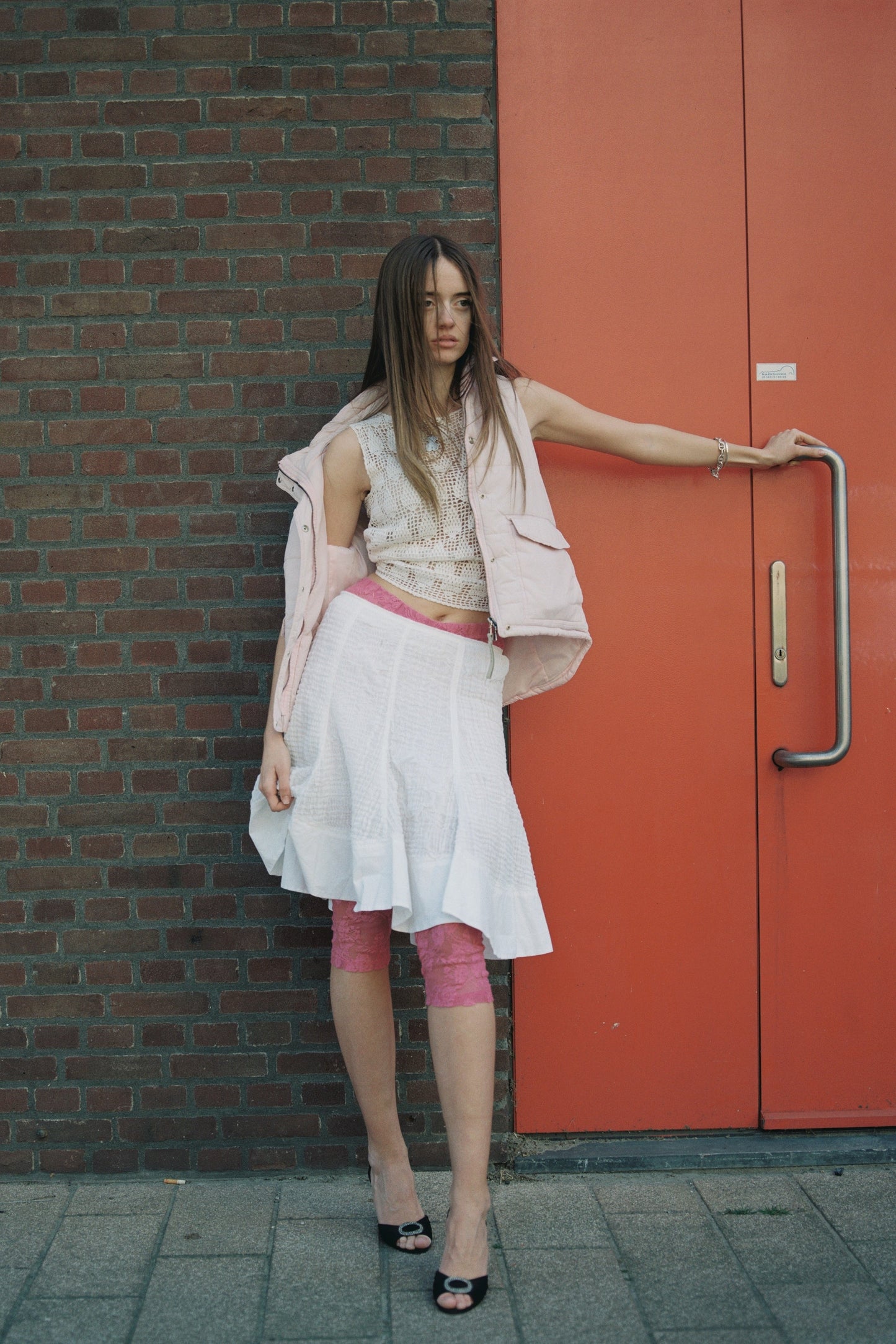 Prada white ruffled cotton skirt