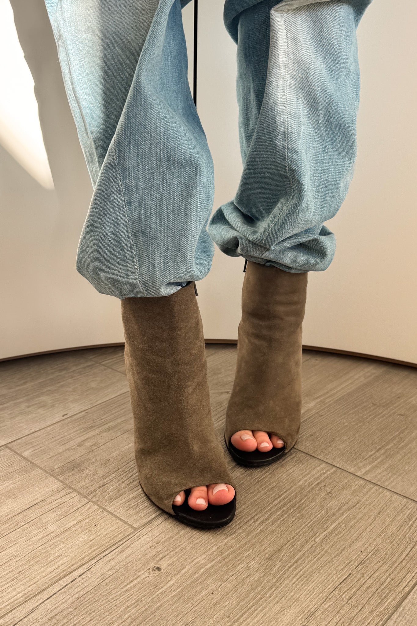 Bottega Veneta peep toe suede high-heel boots