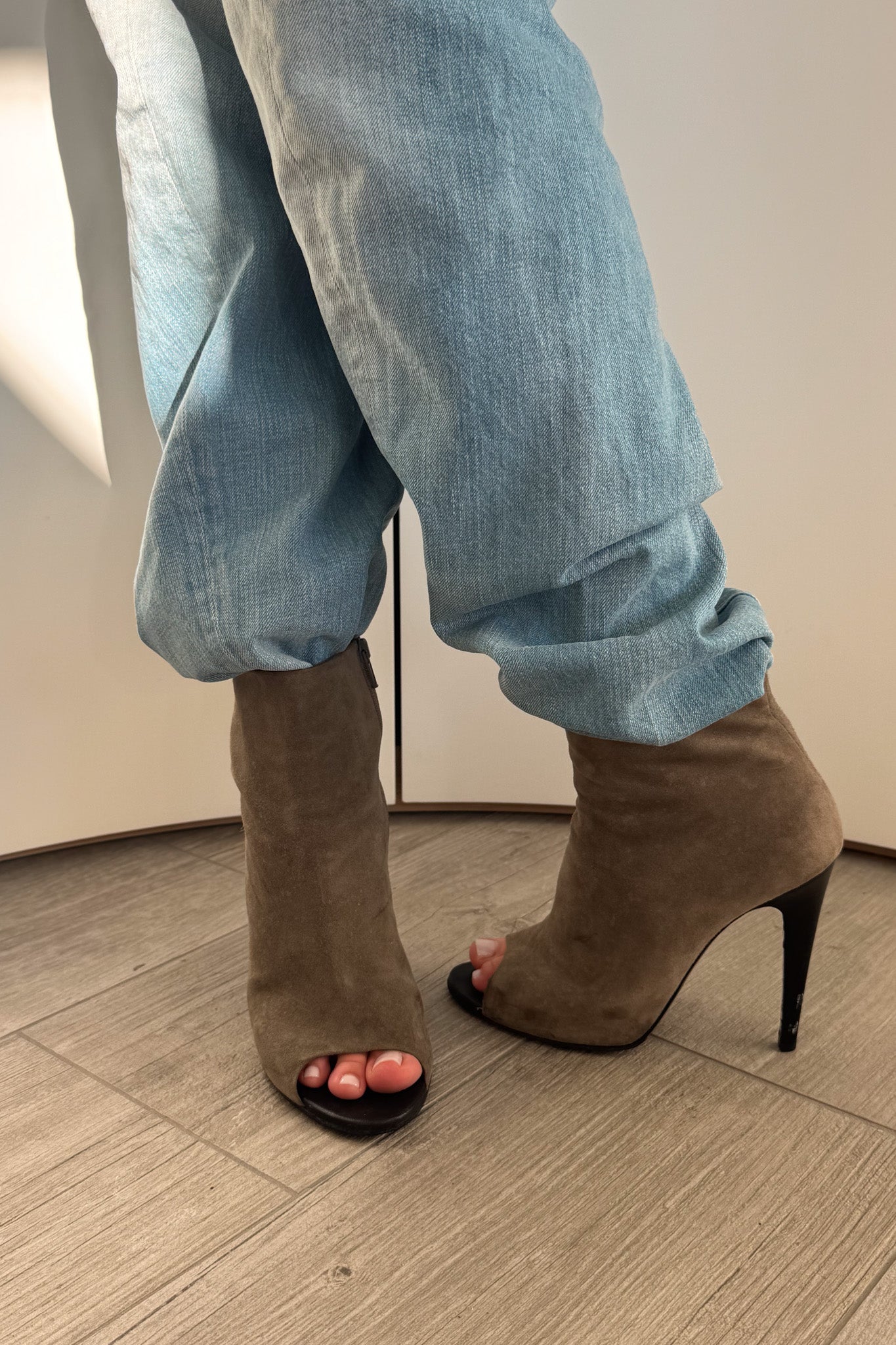 Bottega Veneta peep toe suede high-heel boots