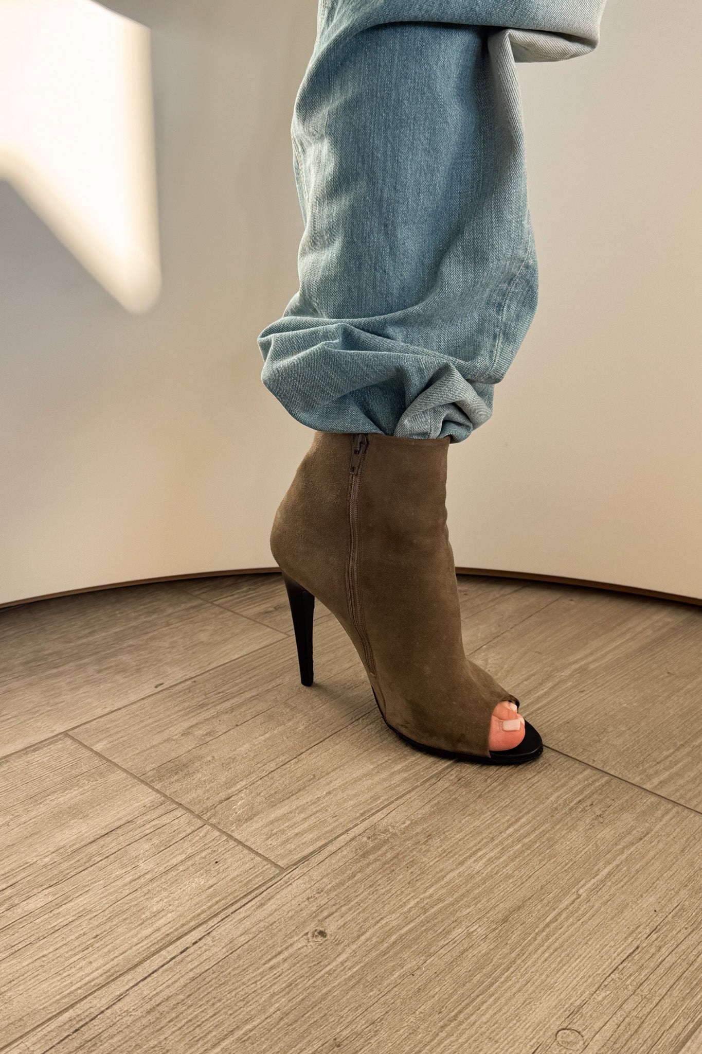 Bottega Veneta peep toe suede high-heel boots