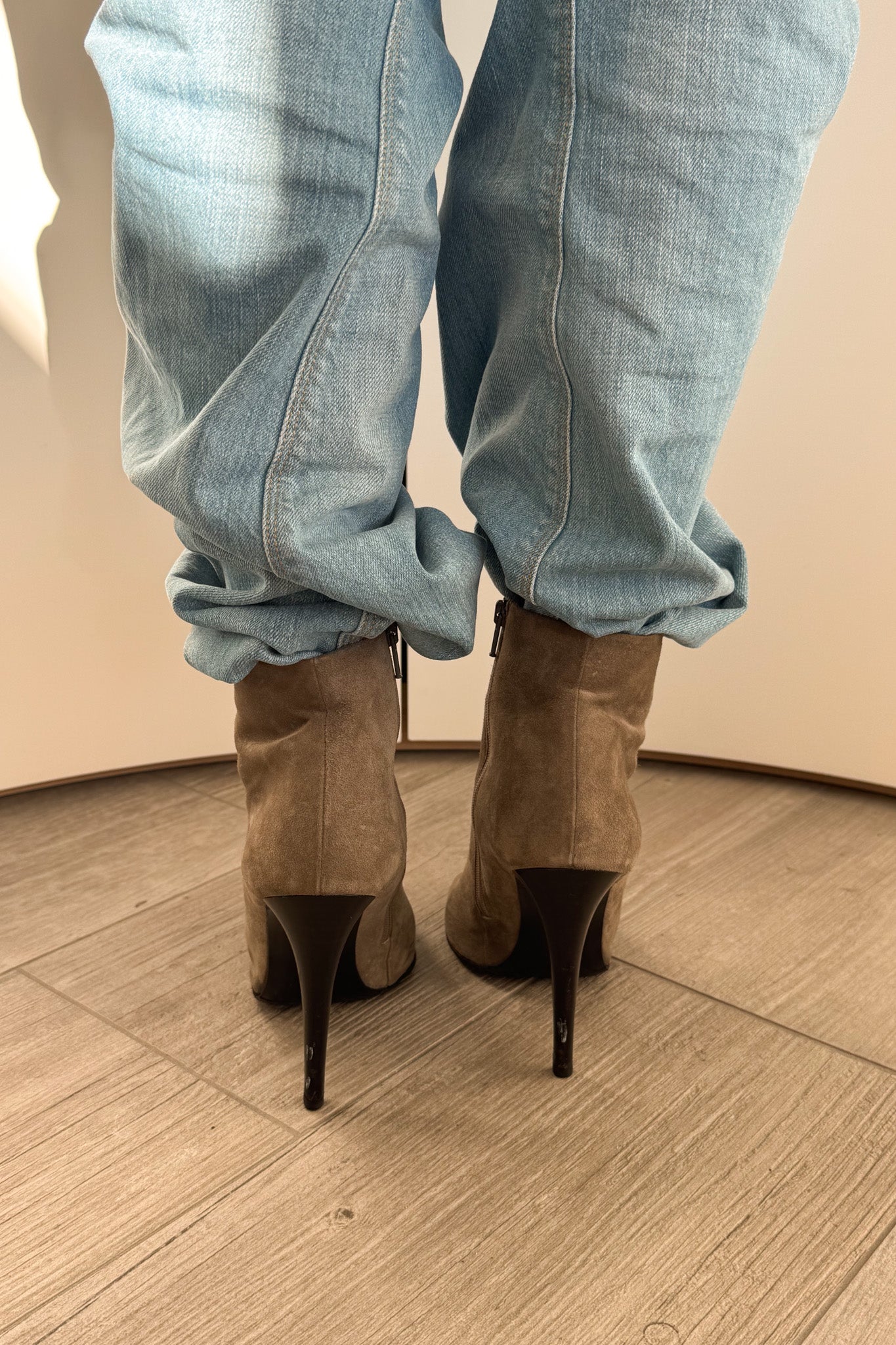 Bottega Veneta peep toe suede high-heel boots