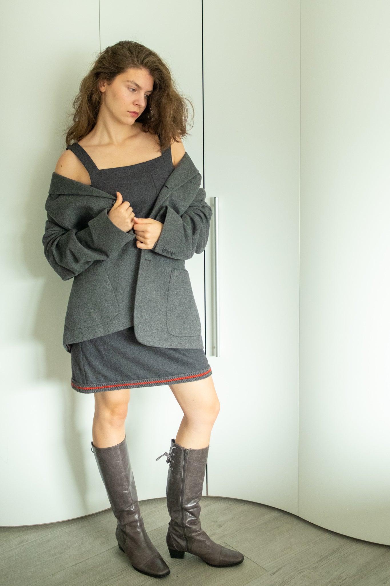Donna Karan oversized cashmere blazer styled casually with relaxed fit