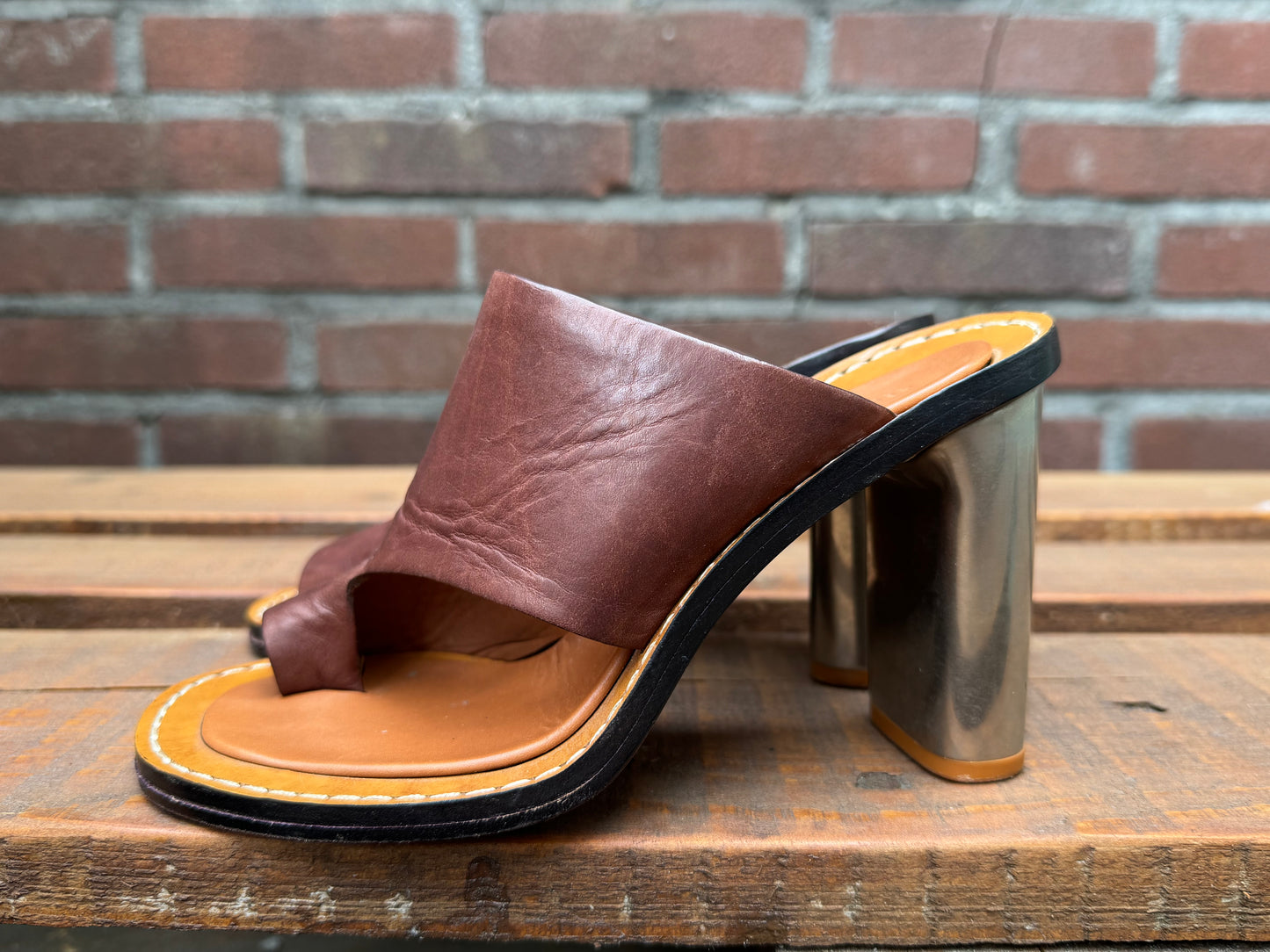 Celine Bam Bam brown leather thong mules