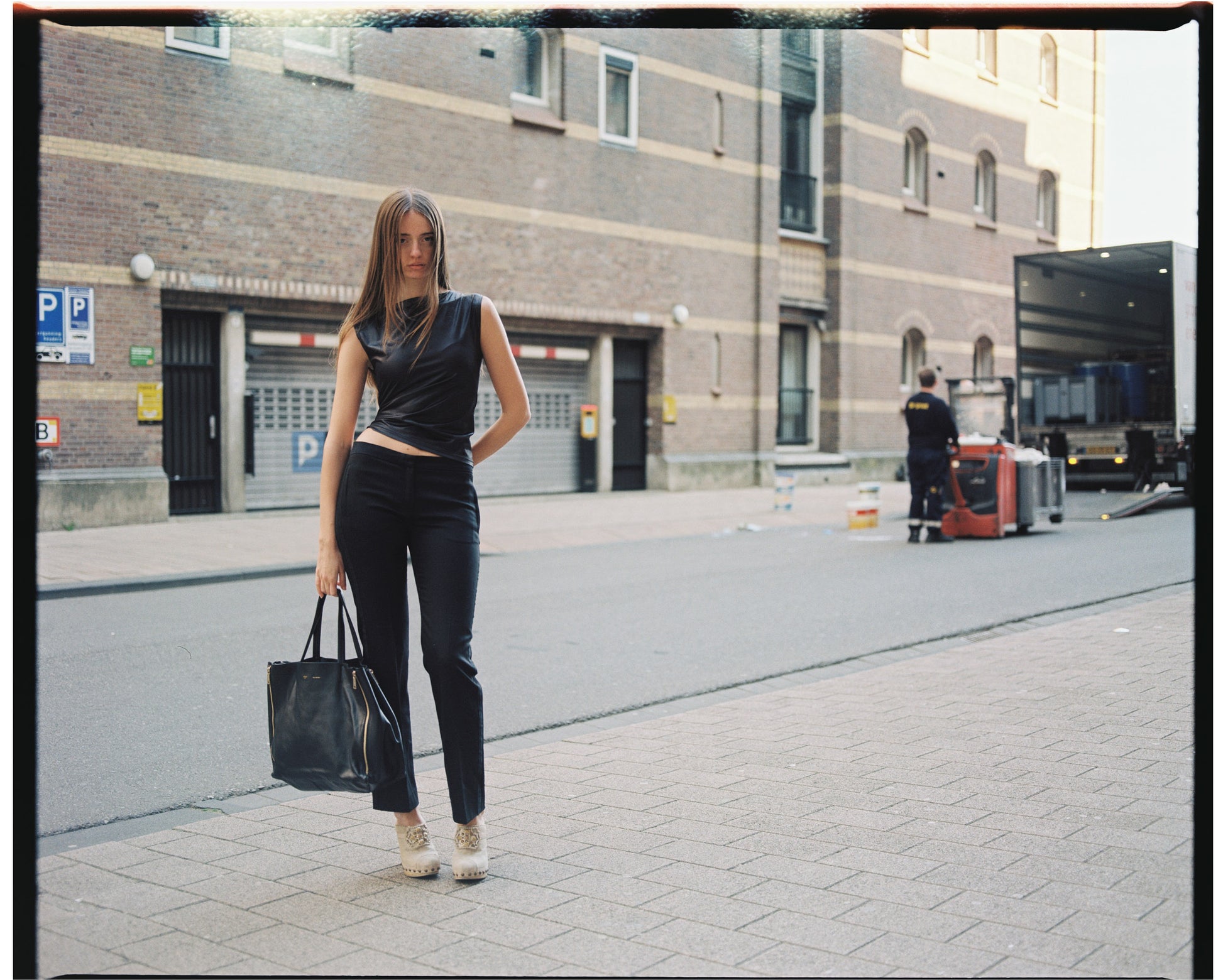 Celine by Phoebe Philo horizontal Cabas tote in black leather with gold hardware