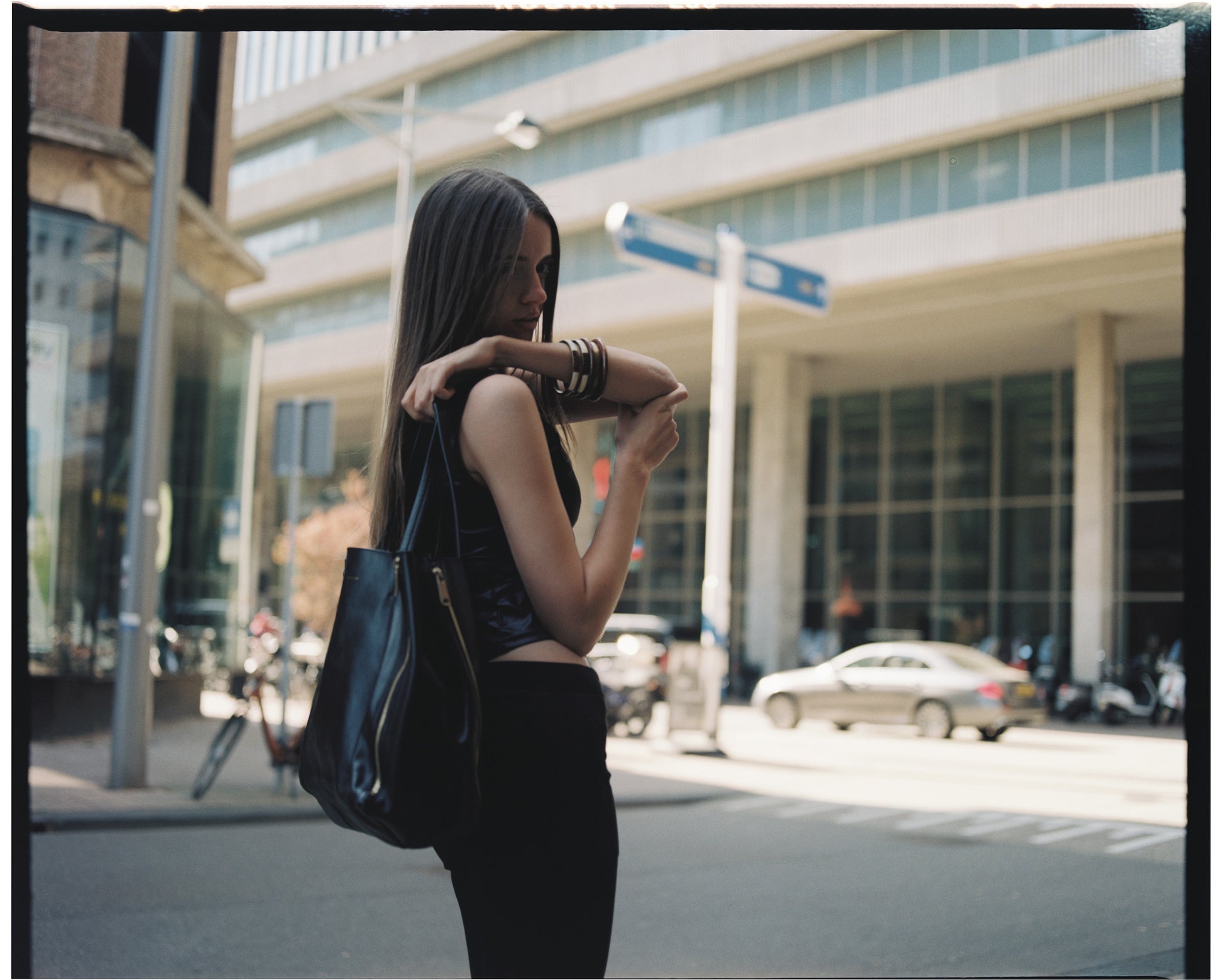 Celine by Phoebe Philo horizontal Cabas tote in black leather with gold hardware