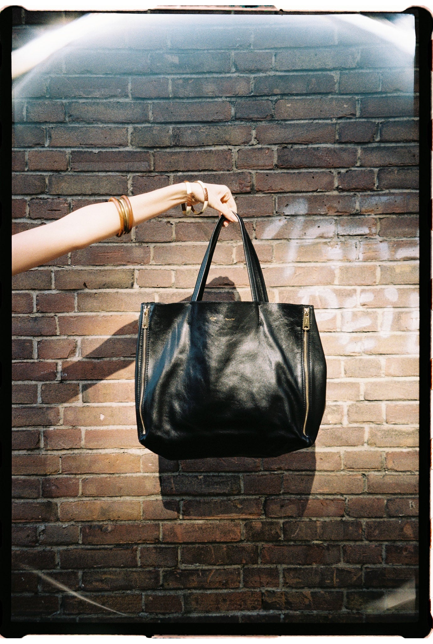 Celine by Phoebe Philo horizontal Cabas tote in black leather with gold hardware