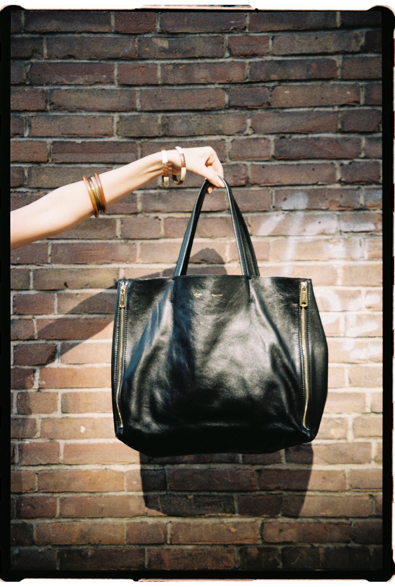 Celine by Phoebe Philo horizontal Cabas tote in black leather with gold hardware