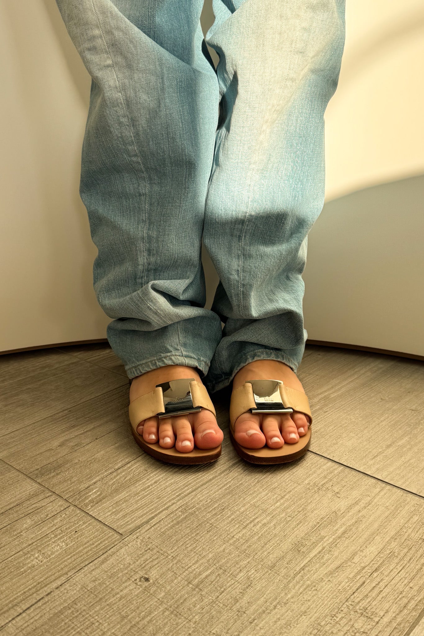 Vintage Gucci leather sandals with silver buckle