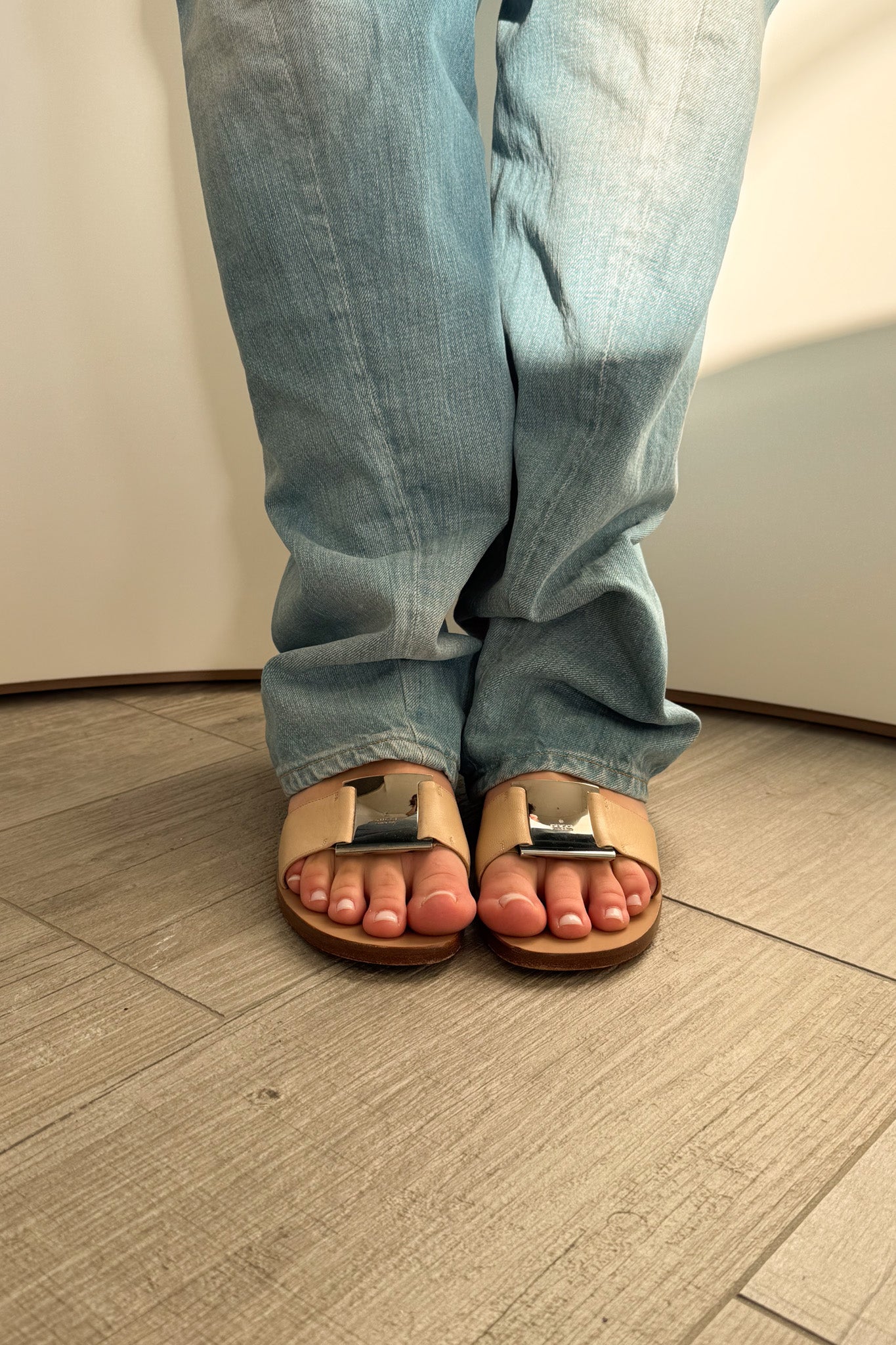 Vintage Gucci leather sandals with silver buckle