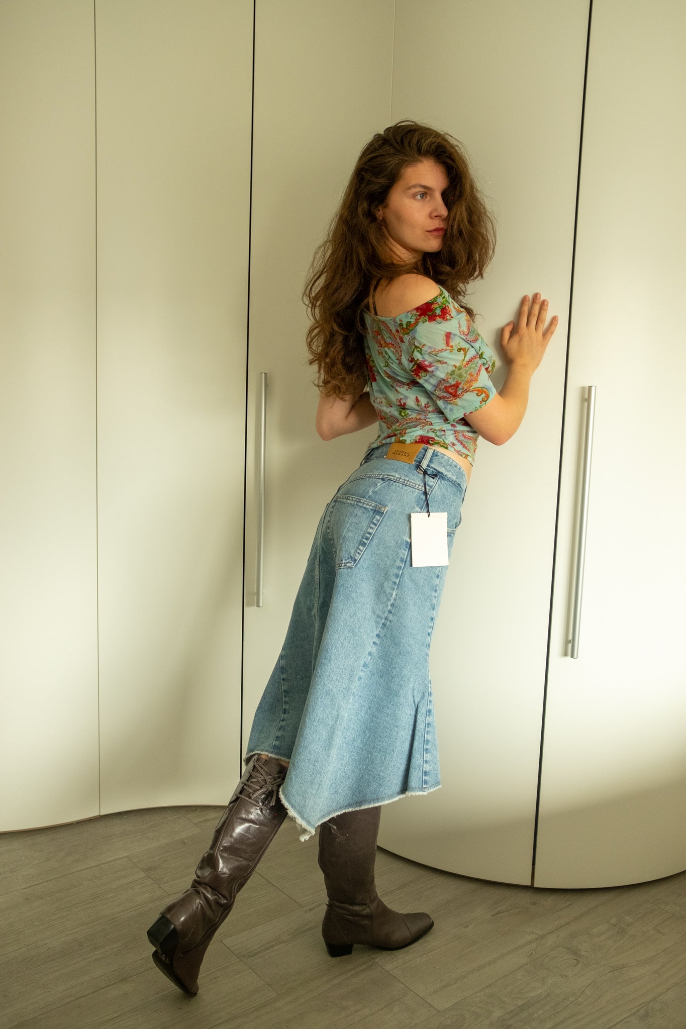 Isabel Marant asymmetrical high-waisted denim skirt, mid-calf length, size 38, brand new with tags
