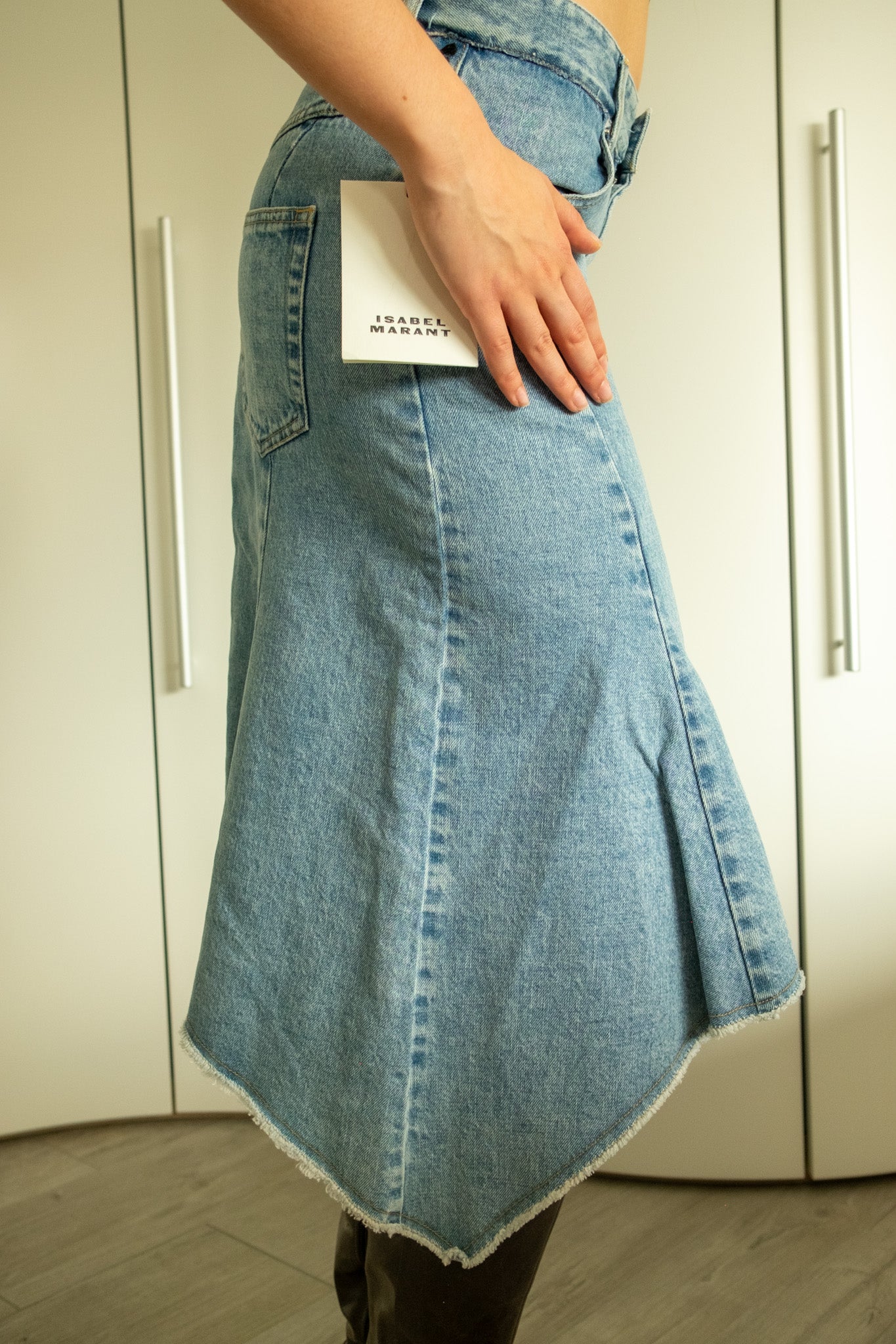 Isabel Marant asymmetrical high-waisted denim skirt, mid-calf length, size 38, brand new with tags