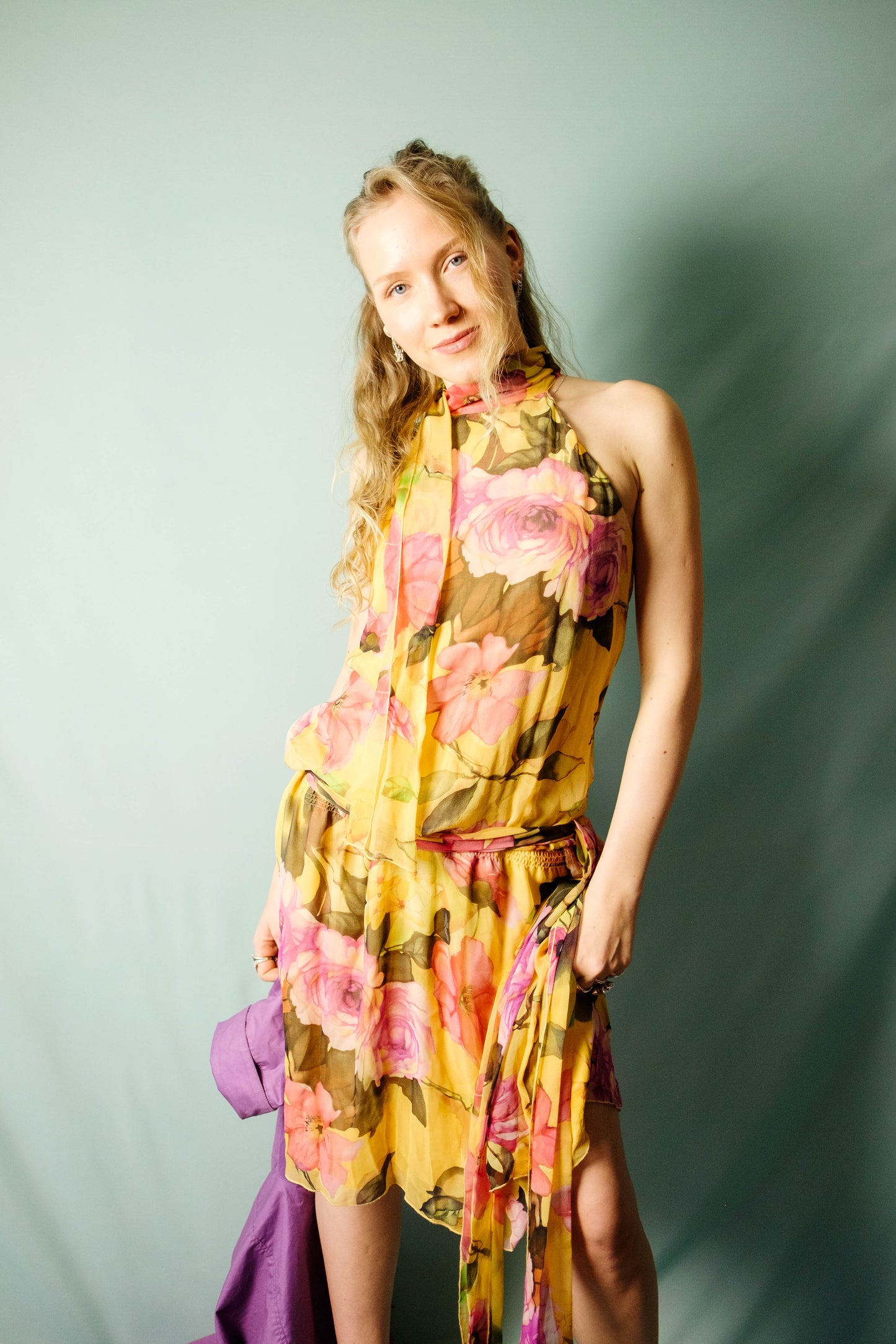 Renato Nucci Paris silk rose print midi dress