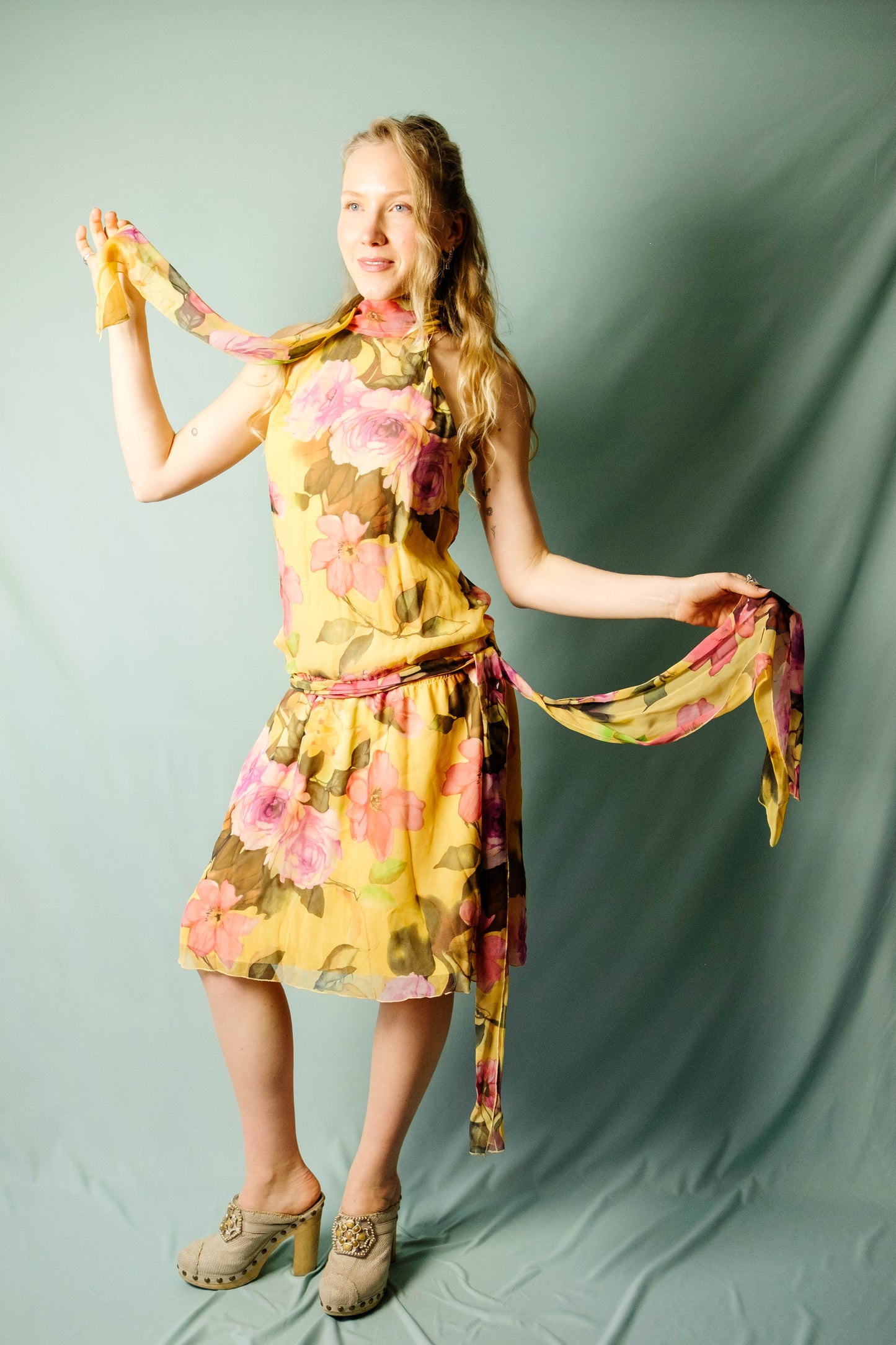Renato Nucci Paris silk rose print midi dress
