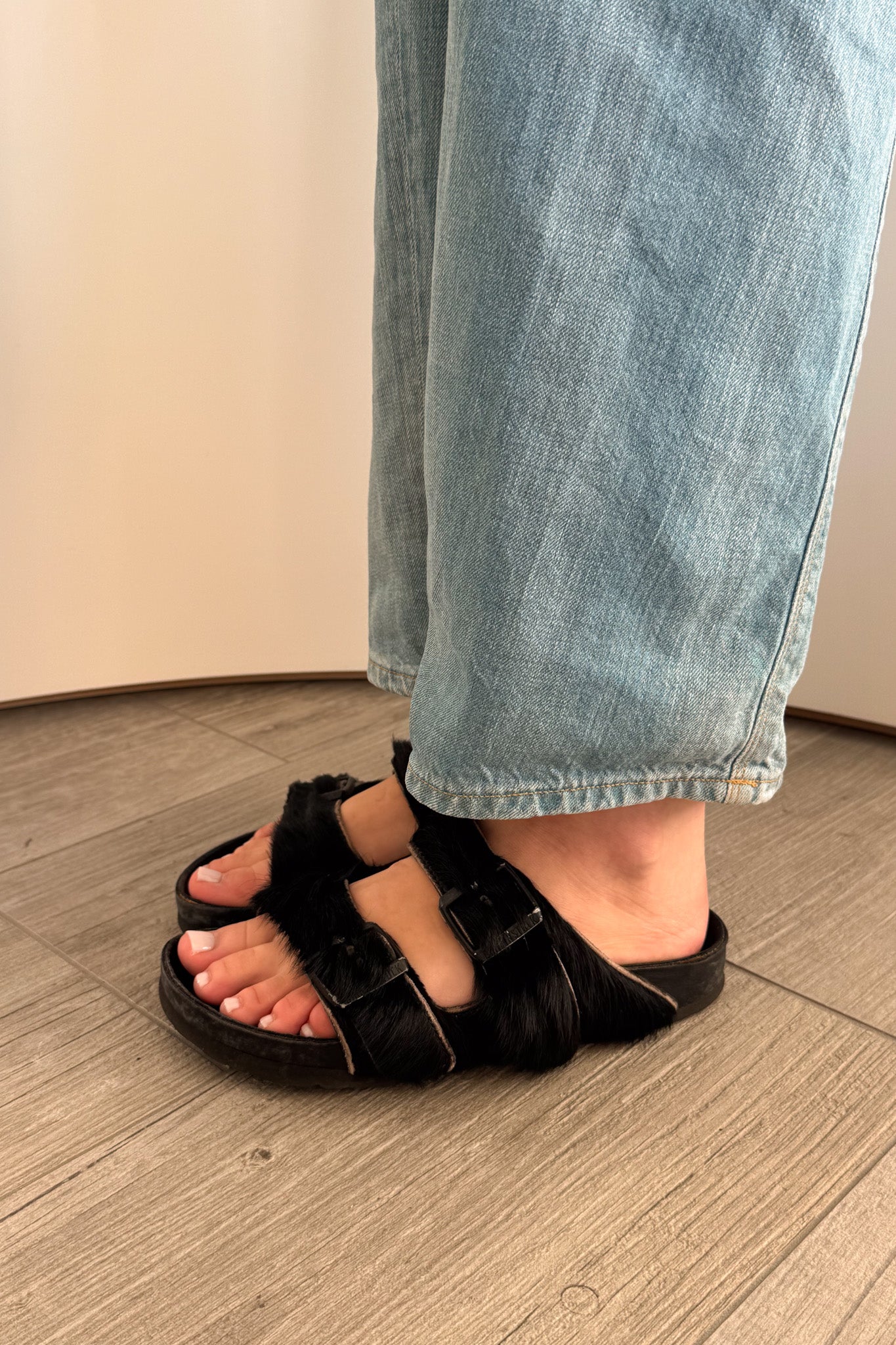 Rick Owens x Birkenstock pony hair fur Arizona sandals