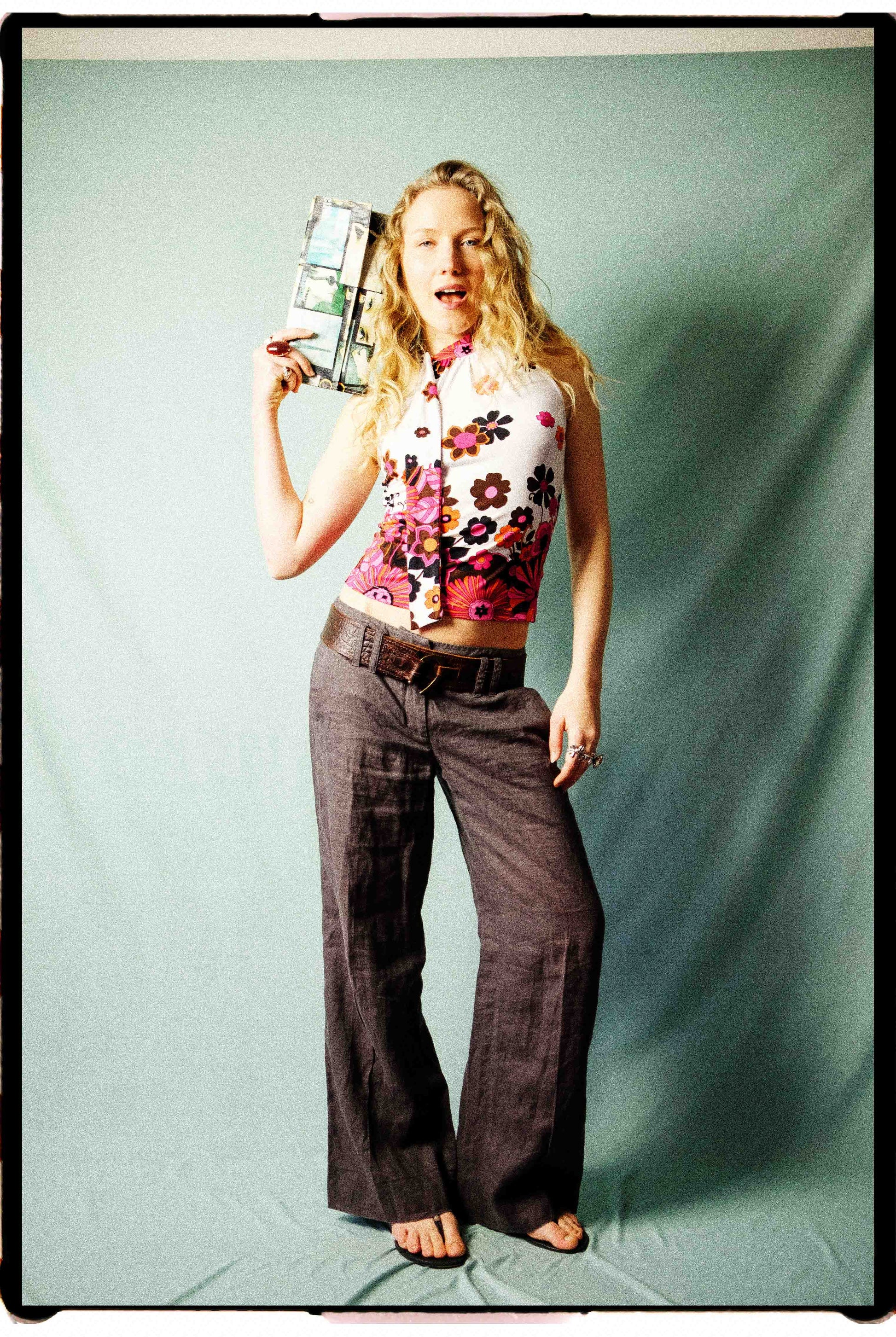Taupe linen wide-straight trousers, front view showing minimalist design, on a model