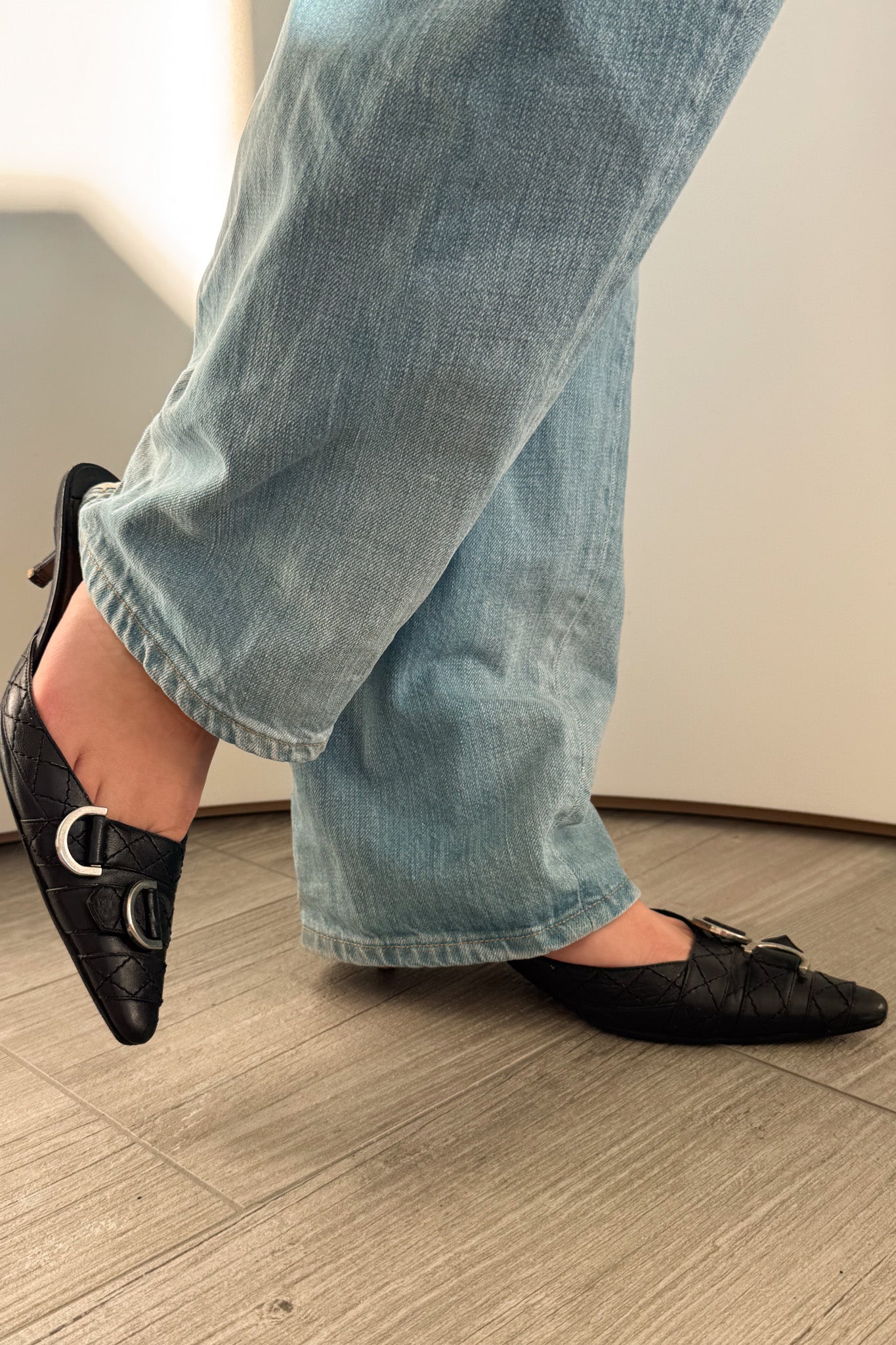 Givenchy black leather kitten heels with silver buckle detail